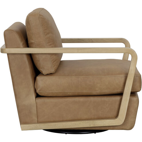 Castell Rustic Oak / Ludlow Sesame Leather Swivel Lounge Chair, Swivel